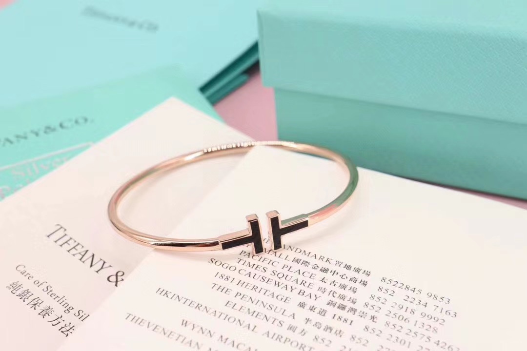 Tiffany & Co. Tiff &Co. T系列 伴钻 纯银双T手镯