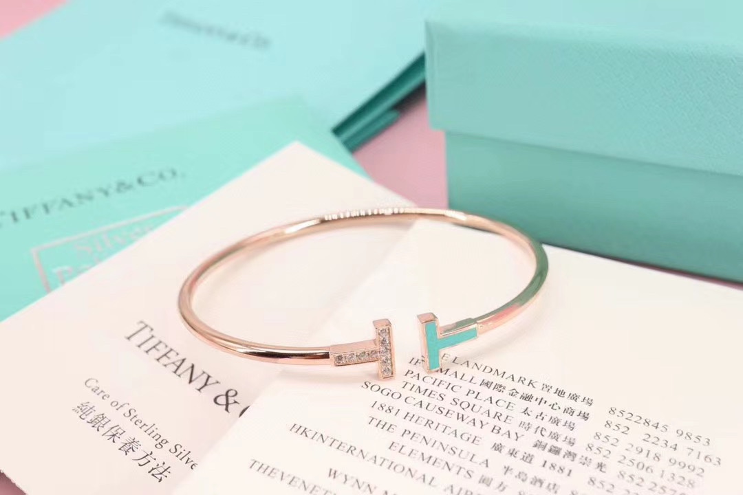 Tiffany & Co. Tiff &Co. T系列 伴钻 纯银双T手镯
