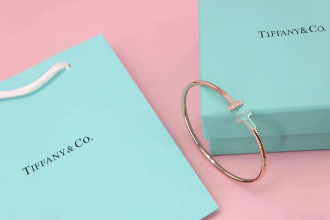 Tiffany & Co. Tiff &Co. T系列 伴钻 纯银双T手镯