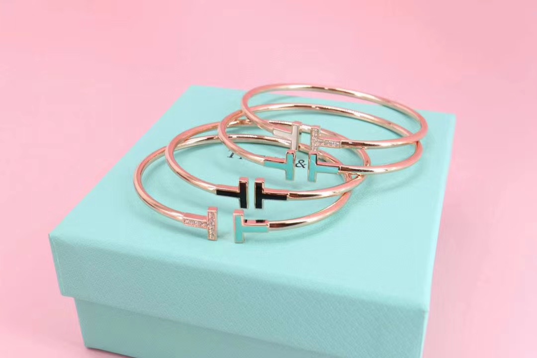 Tiffany & Co. Tiff &Co. T系列 伴钻 纯银双T手镯