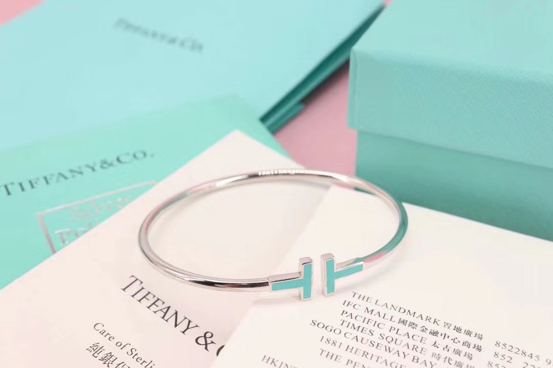 Tiffany & Co. Tiff &Co. T系列 伴钻 纯银双T手镯