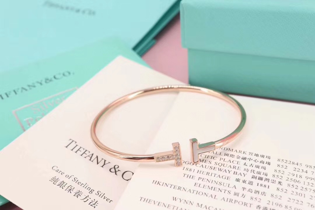 Tiffany & Co. Tiff &Co. T系列 伴钻 纯银双T手镯