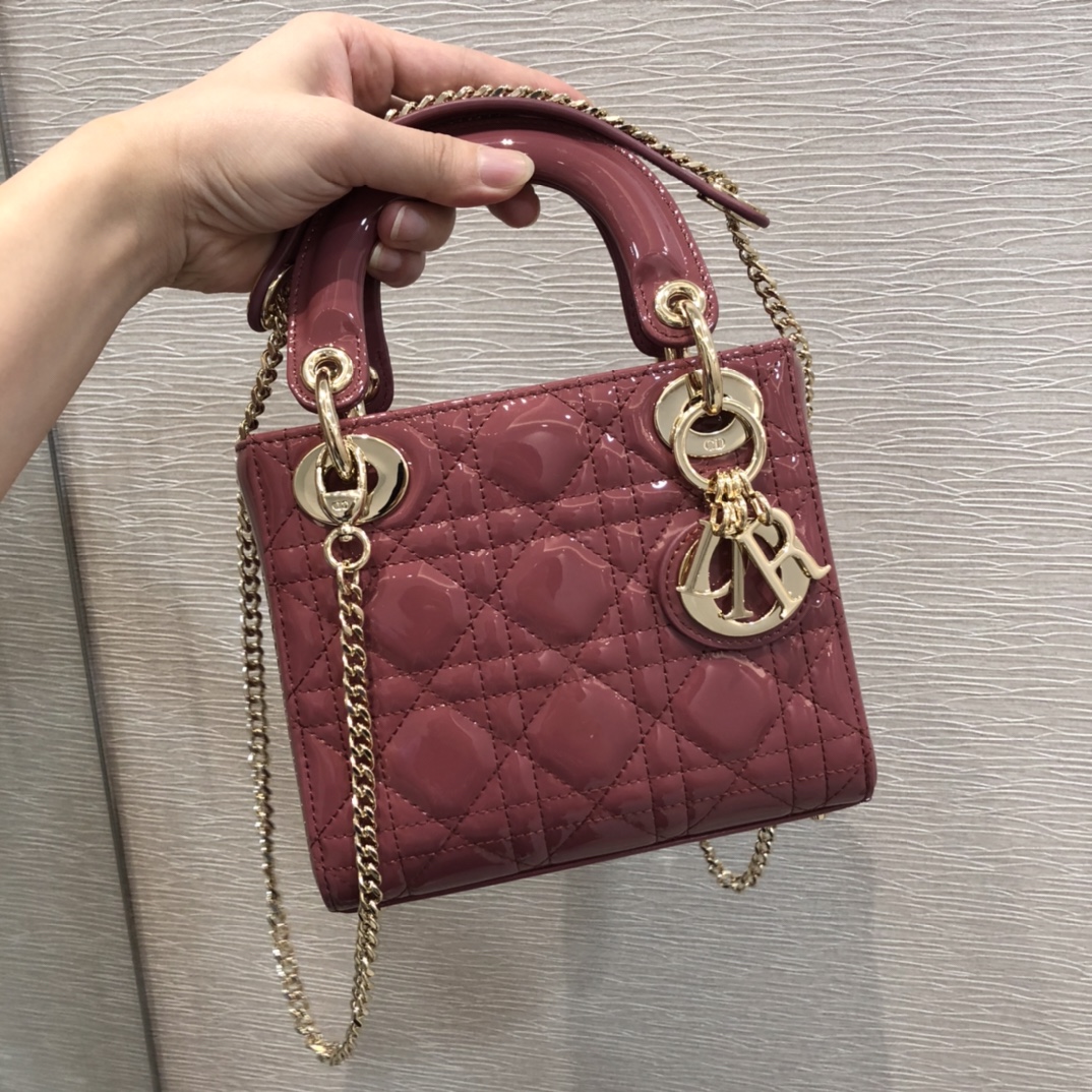 Dior Lady Buy
 Handbags Crossbody & Shoulder Bags Shop Cheap High Quality 1:1 Replica
 Dark Red Pink Patent Leather