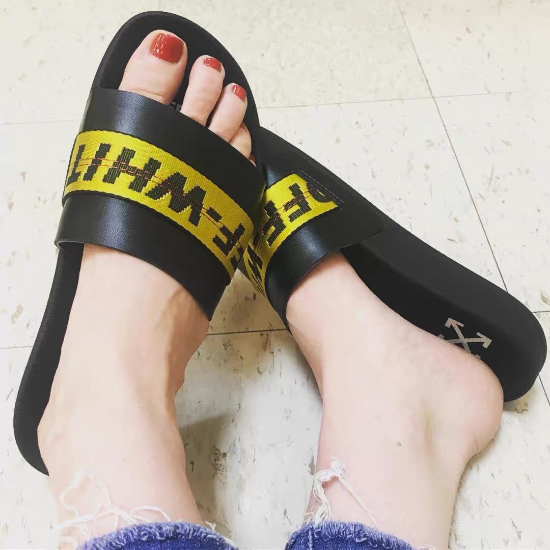 110 OFF-WHITE C/O VIRGIL ABLOH OW箭头斑马纹织带系列拖鞋