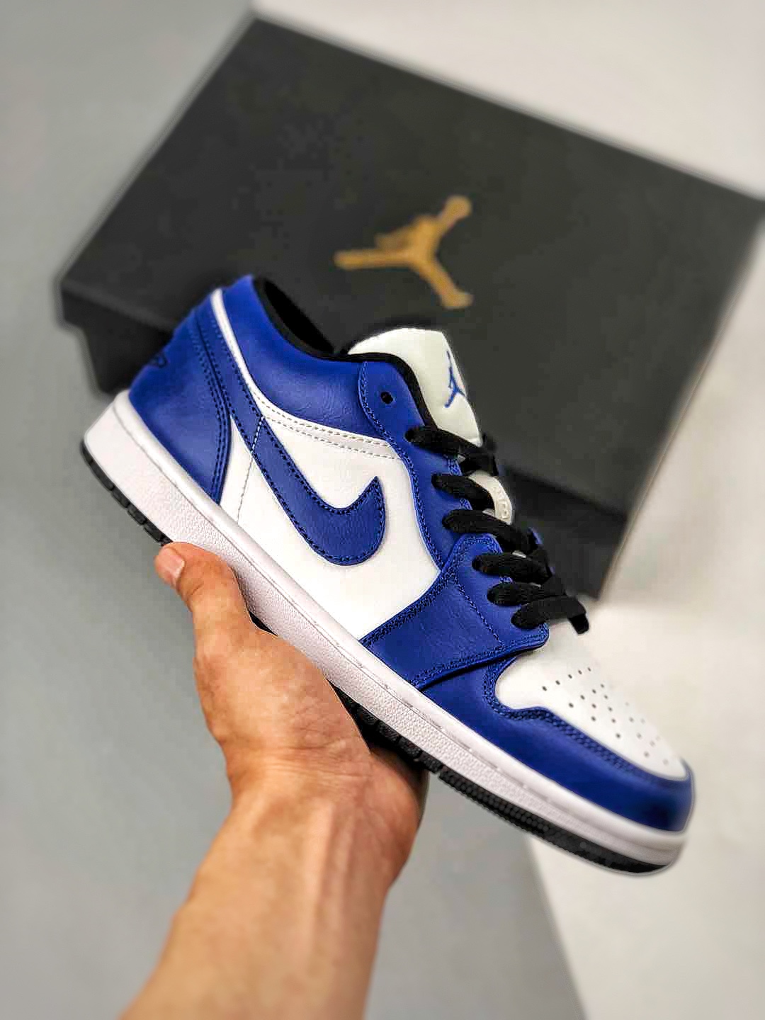 Envío contra reembolso Air Jordan 1 Low blanco negro azul de caña baja, zapatos originales de empresa comprados para re…