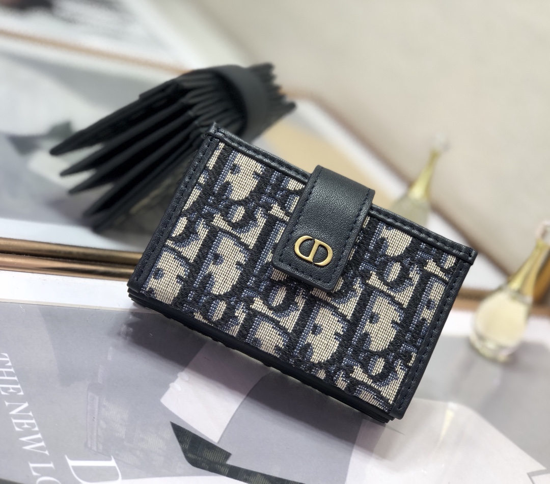 Dior accordion card holder, monogram pattern, metal clasp