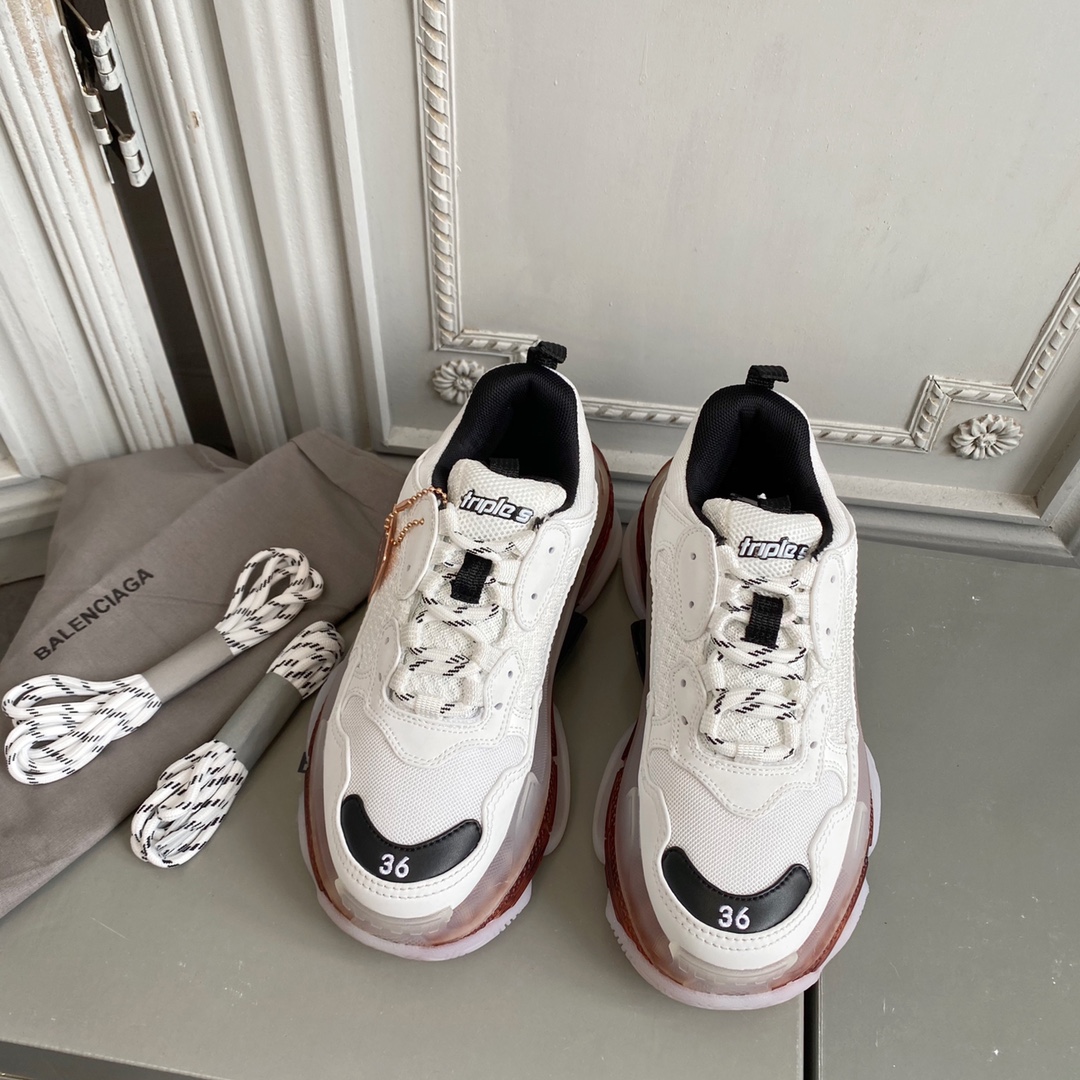 Blanco marrón BALENCIAGA · Balenciaga 20ss nuevos zapatos de papá con cristales y colchón de aire triples verdaderos 🥾…