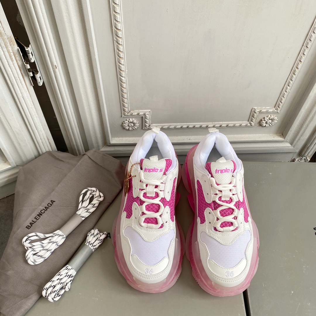 Blanco y rosa BALENCIAGA · Balenciaga 20ss nuevos zapatos de papá con cristales y colchón de aire triples verdaderos 🥾…