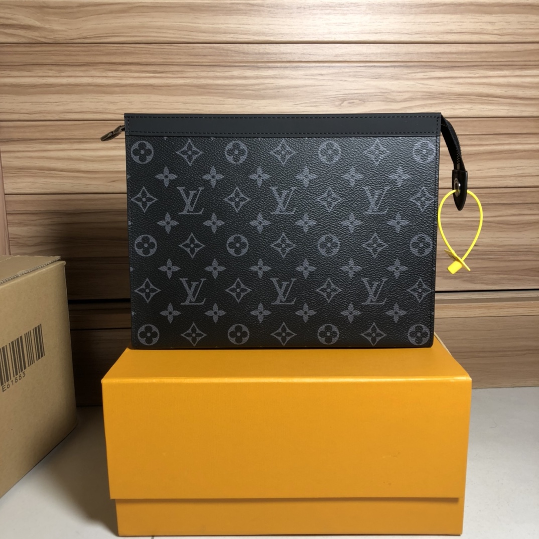 Louis Vuitton Bags Handbags Black Grey Silver Monogram Eclipse Canvas Cowhide Fabric Pochette M61692