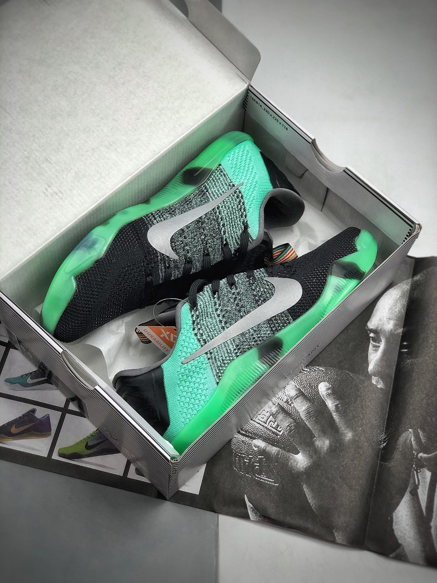 230 耐克Nike Kobe XI Elite Low”All Star Game”科比11代低帮飞线室内实战运动篮球鞋“全明星黑灰绿”822521-305