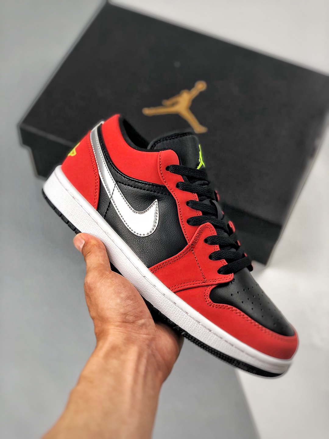 Apoyo contra reembolso Air Jordan 1 LOW negro/rojo/verde, zapatillas casuales de caña baja, color oficial sin…