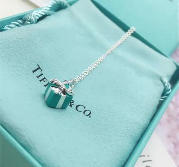 Tiffany & Co. Tiff*ny&Co.蓝色礼物盒 纯银锁骨项链