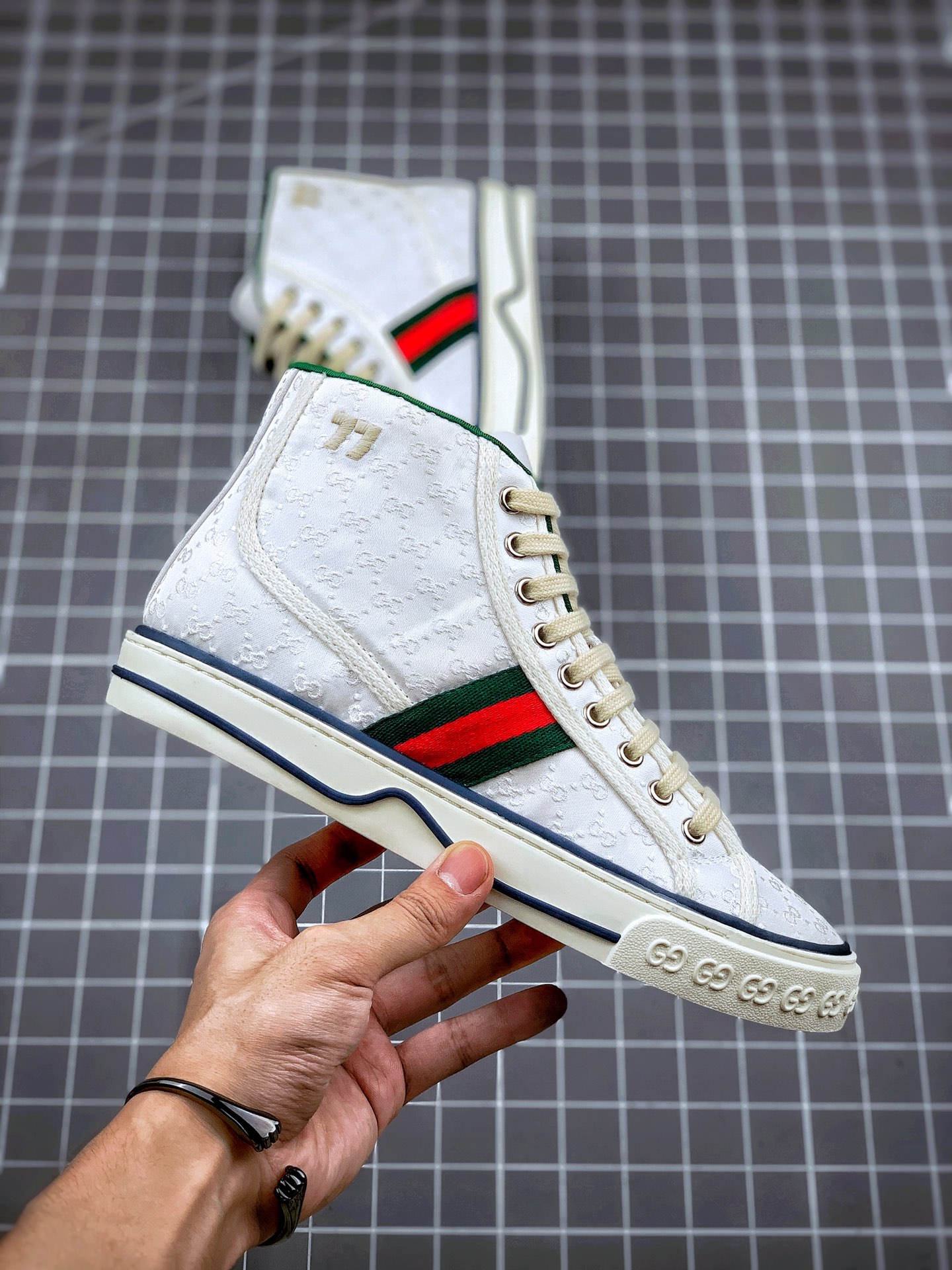 420 原装订单 GUCCI Tennis 1977 Print Sneaker 高帮帆布印花复古休闲运动板鞋