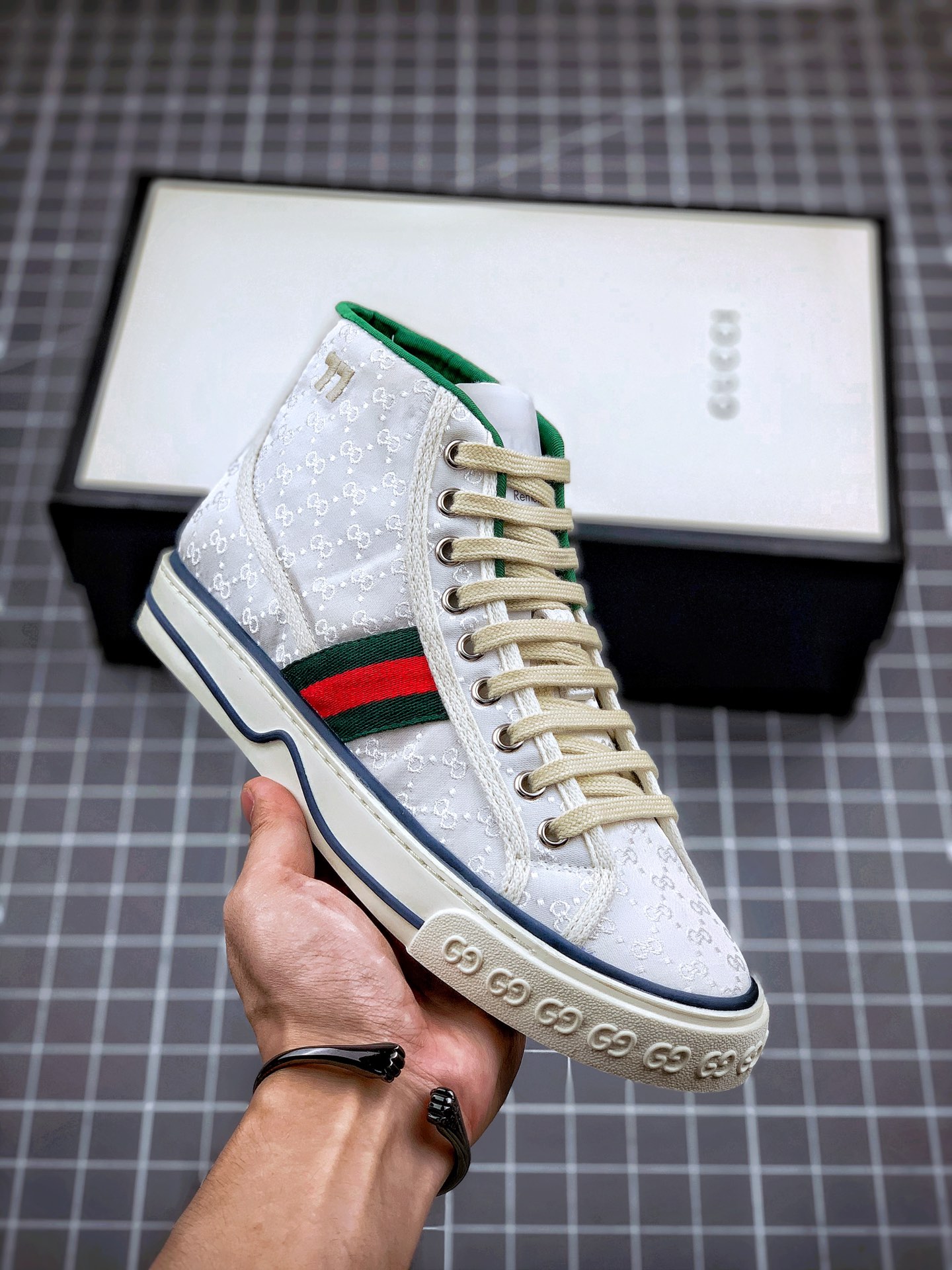 420 原装订单 GUCCI Tennis 1977 Print Sneaker 高帮帆布印花复古休闲运动板鞋