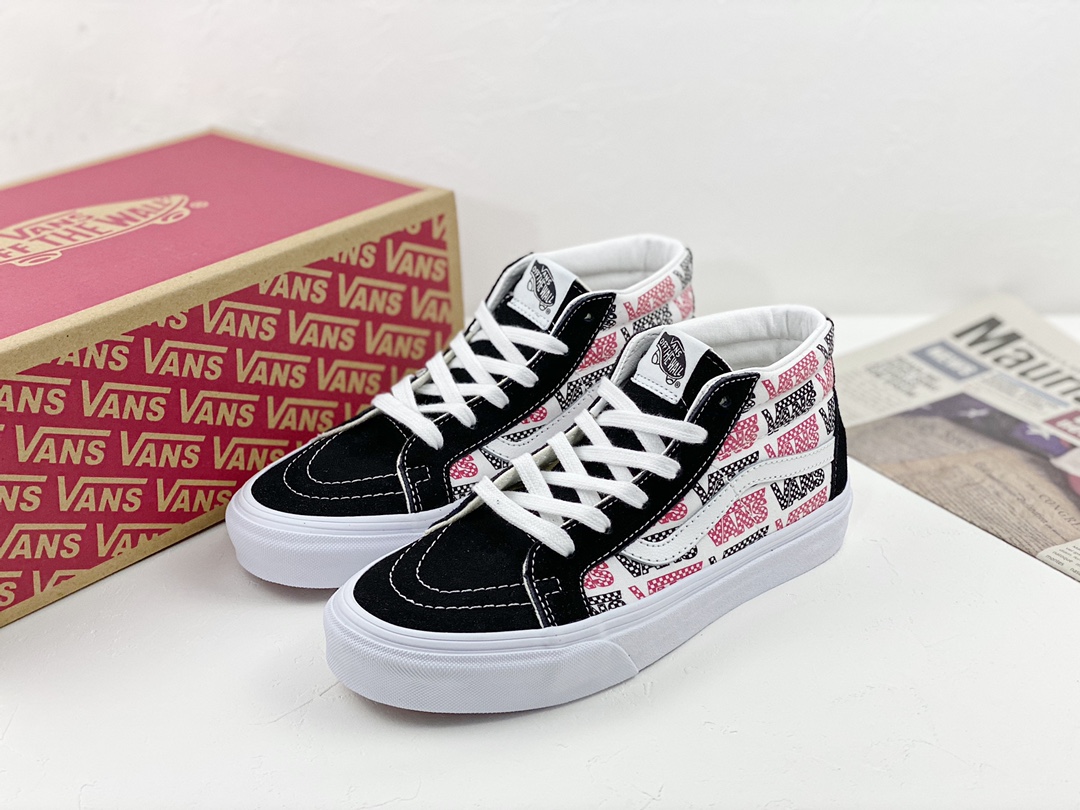 F5 万斯大标题VANS范斯SK8-Mid Reissue中帮彩色LOGO男女休闲板鞋VN0A391F2BQ白色帆布潮流情侣休闲鞋，原鞋制作工艺设计风格十足风范、真标硫化一比一，
