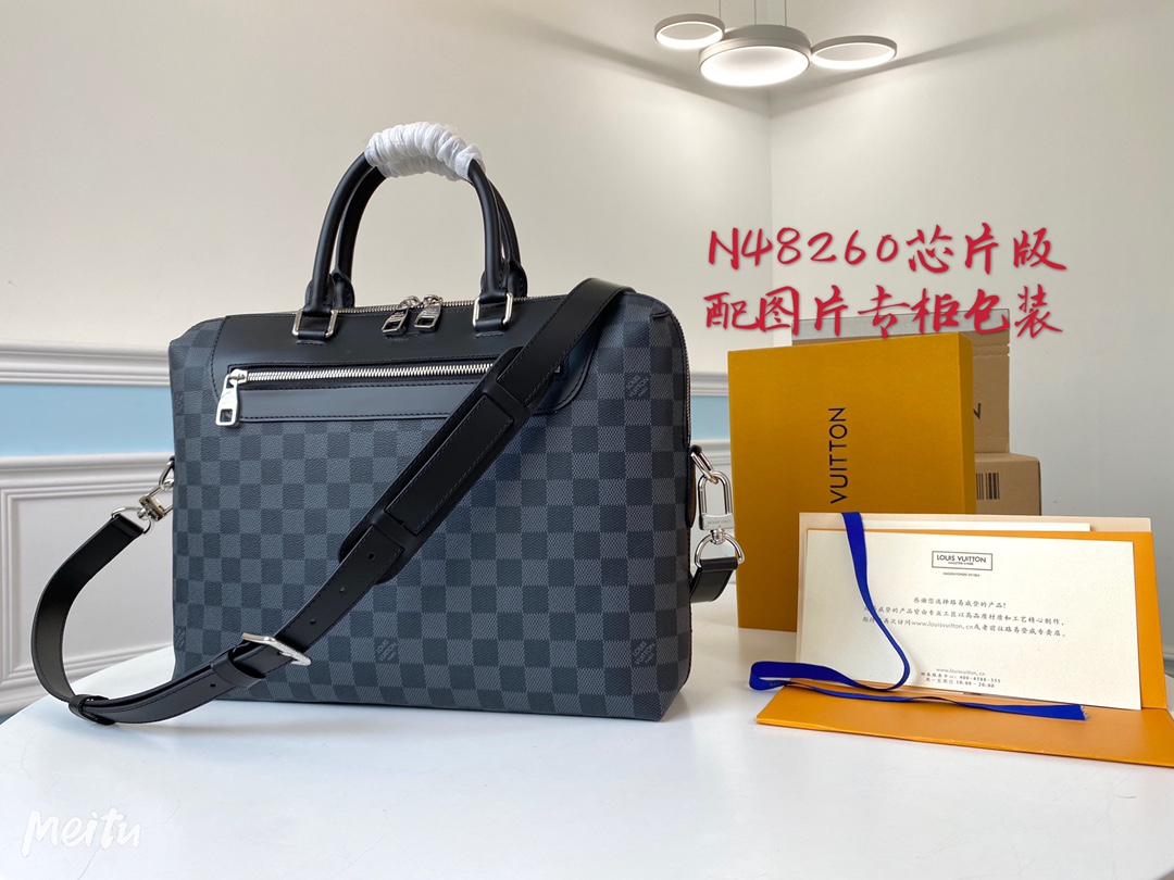 Louis Vuitton LV Porte-Documents Jour Bags Briefcase Men Damier Cobalt Canvas Casual N48260