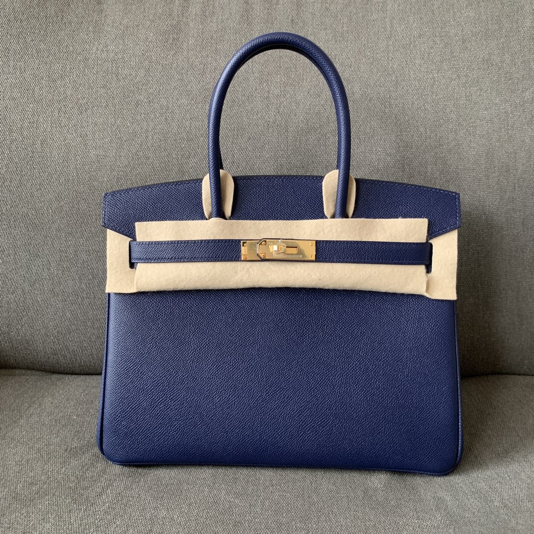 Hermes Birkin Bags Handbags Blue Gold Hardware Epsom