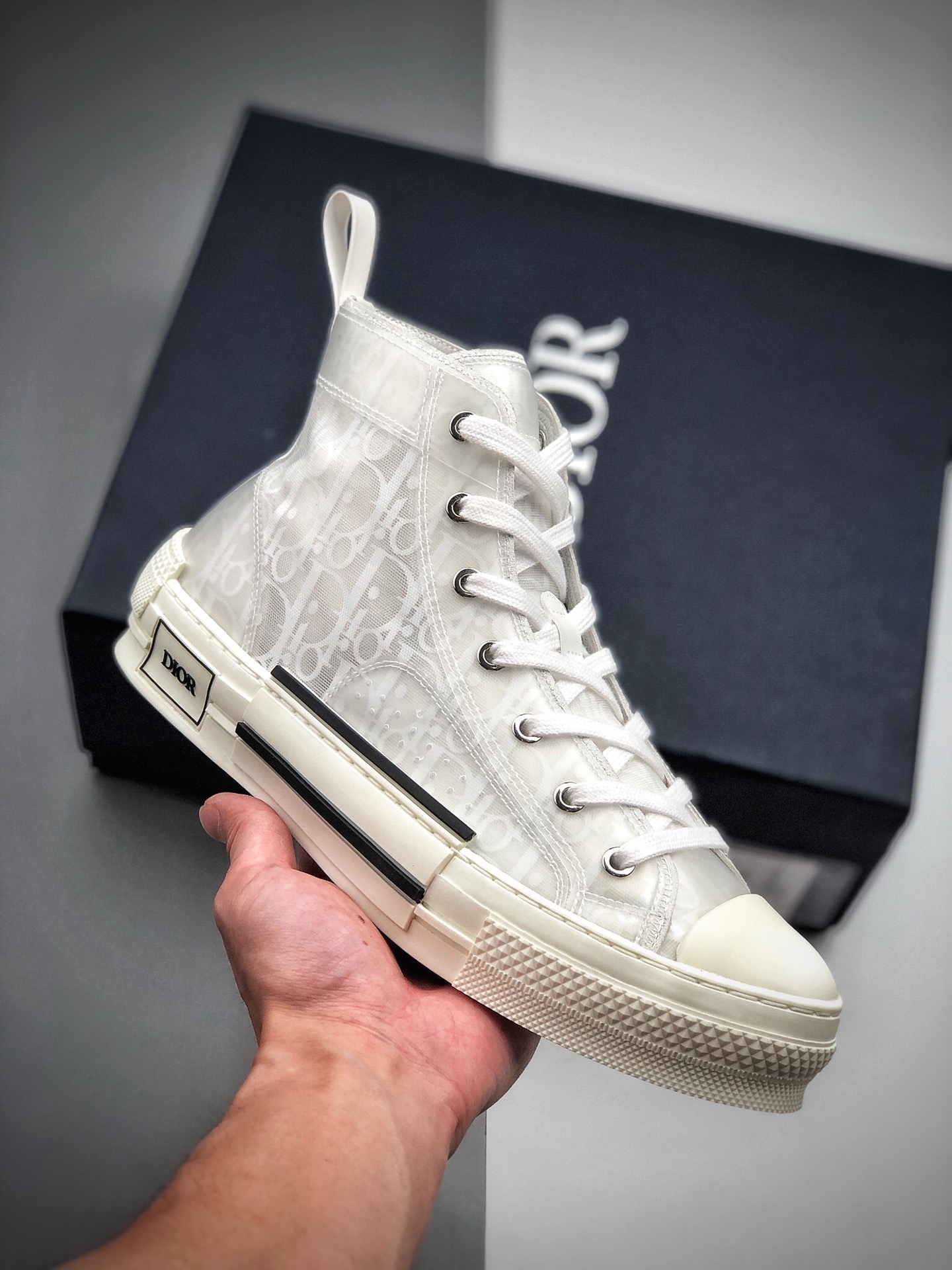 510 全明星同款KAWS主理人监制  高奢品牌 迪奥Dior B23 Oblique High Top Sneakers透明印花高筒板鞋