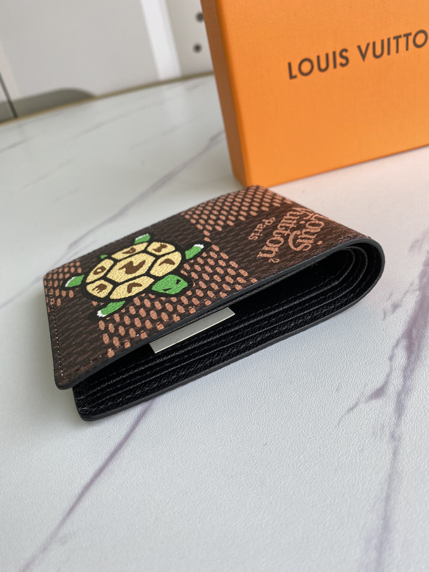 Close-up of leather grain on a bifold wallet