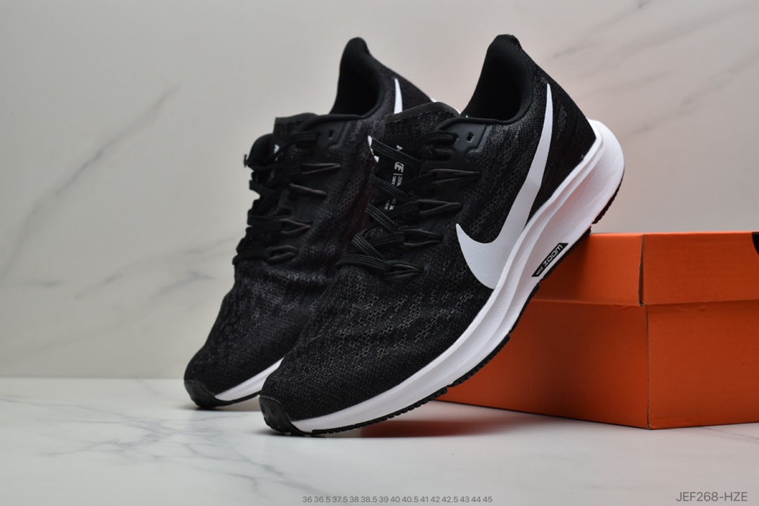 155 耐克Nike Air Zoom Pegasus 36 双钩 针织透气 登月36代兼顾迅疾外观和稳固脚感，后跟覆面和中足动态支撑巧妙融合，缔造稳定顺畅的迈步体验 AQ2203 010