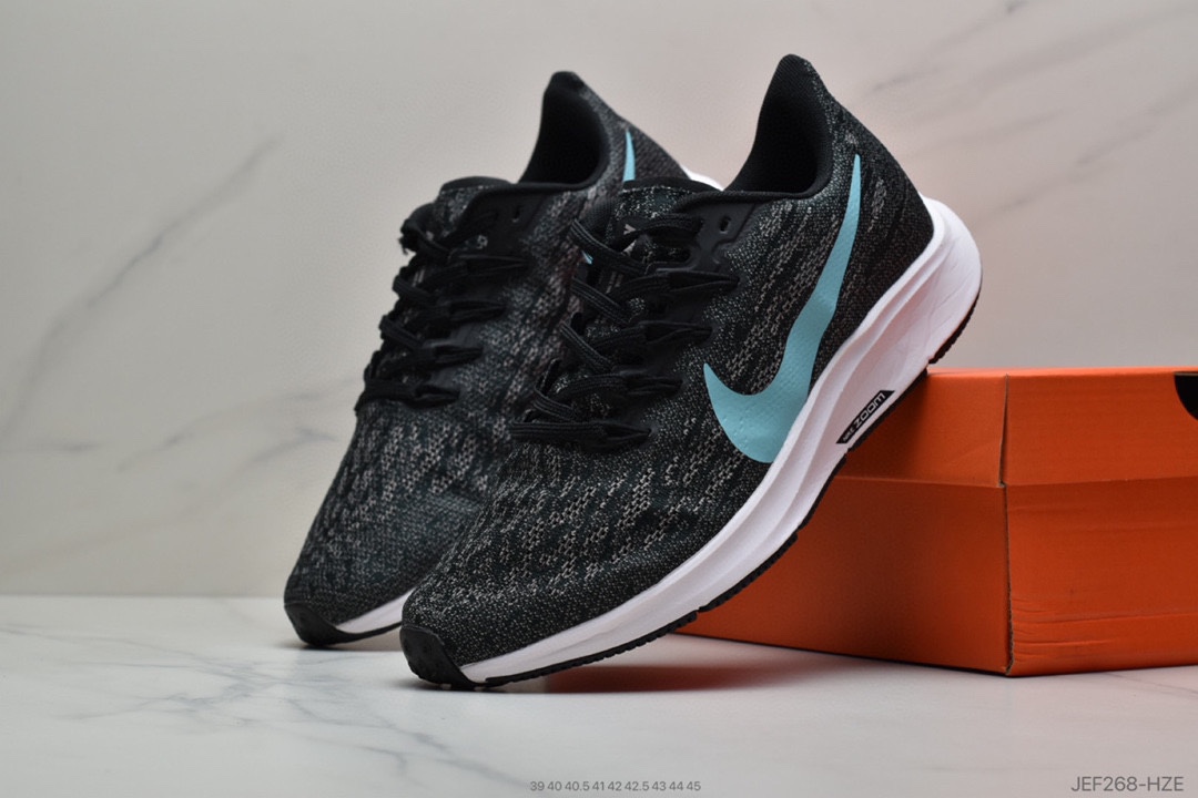 155 耐克Nike Air Zoom Pegasus 36 双钩 针织透气 登月36代兼顾迅疾外观和稳固脚感，后跟覆面和中足动态支撑巧妙融合，缔造稳定顺畅的迈步体验 AQ2203 010