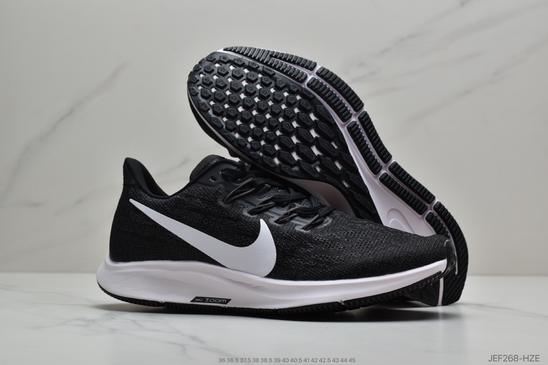 155 耐克Nike Air Zoom Pegasus 36 双钩 针织透气 登月36代兼顾迅疾外观和稳固脚感，后跟覆面和中足动态支撑巧妙融合，缔造稳定顺畅的迈步体验 AQ2203 010