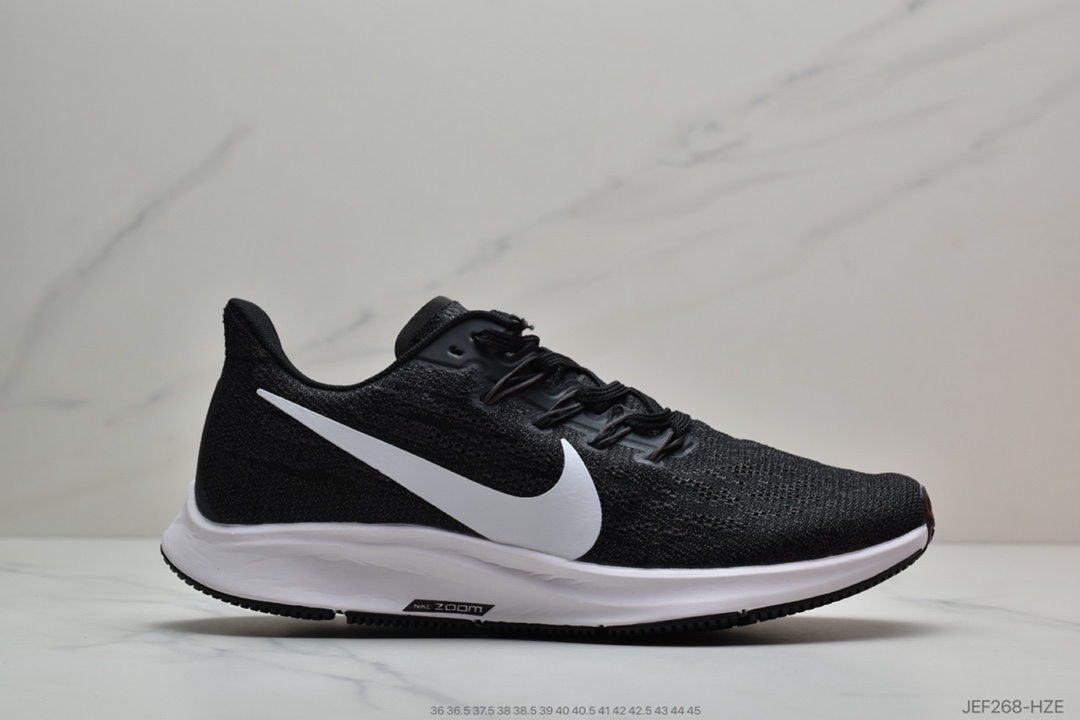 155 耐克Nike Air Zoom Pegasus 36 双钩 针织透气 登月36代兼顾迅疾外观和稳固脚感，后跟覆面和中足动态支撑巧妙融合，缔造稳定顺畅的迈步体验 AQ2203 010