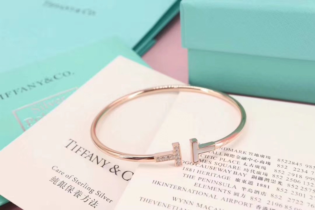 Tiffany & Co. T控 伴钻伴白贝双t手镯