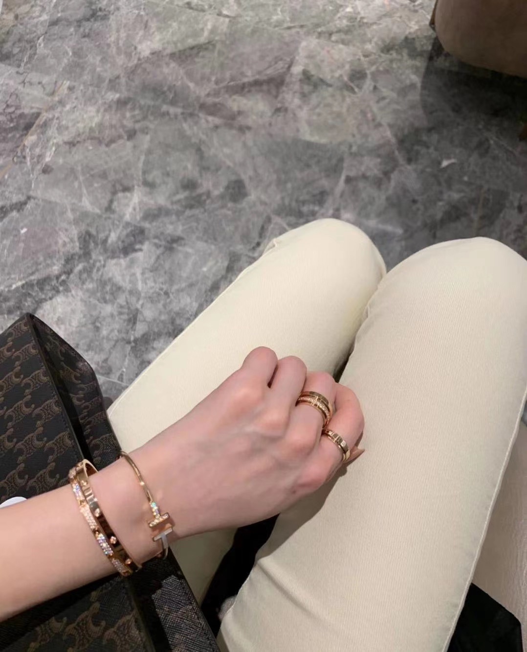 Tiffany & Co. T控 伴钻伴白贝双t手镯