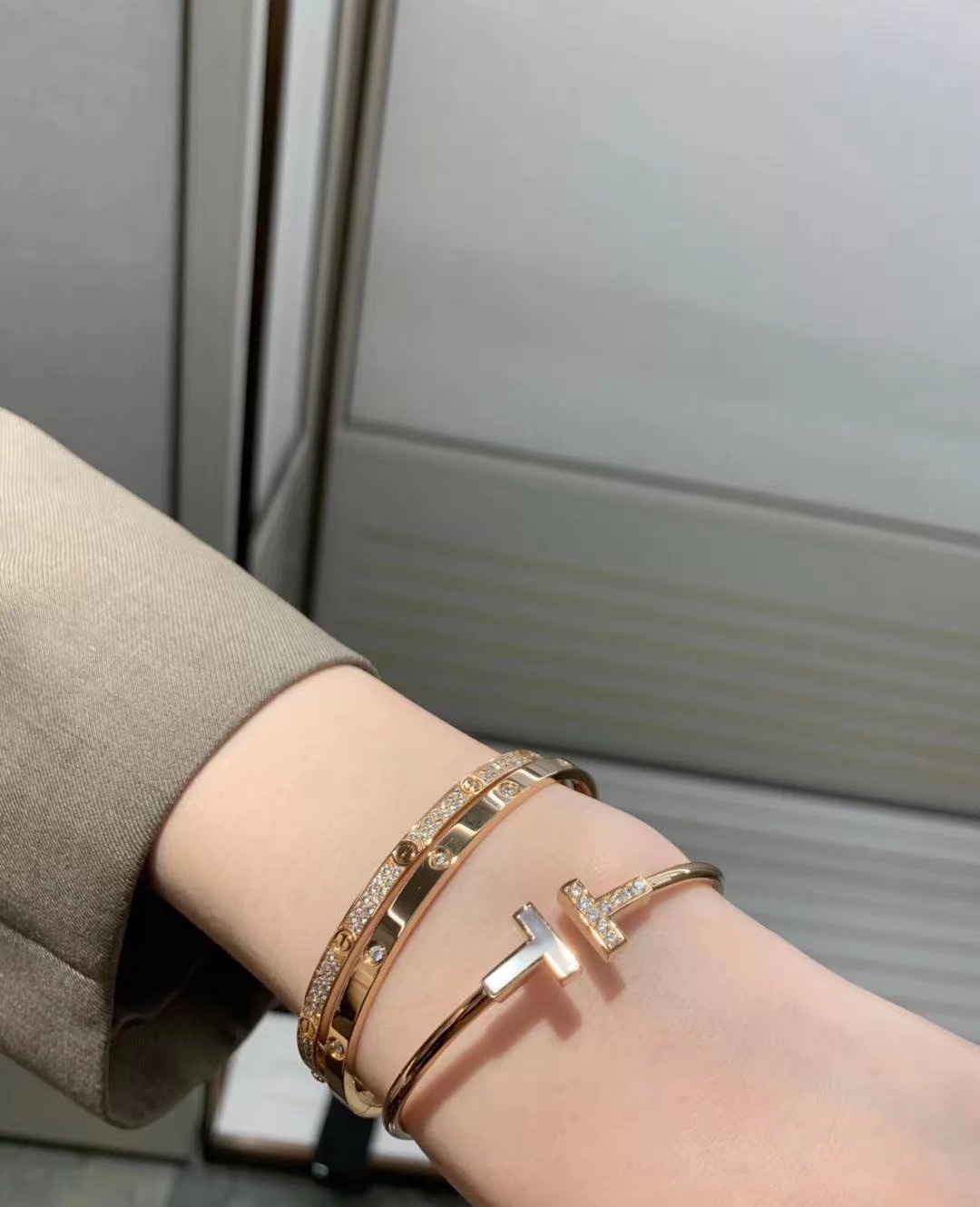 Tiffany & Co. T控 伴钻伴白贝双t手镯