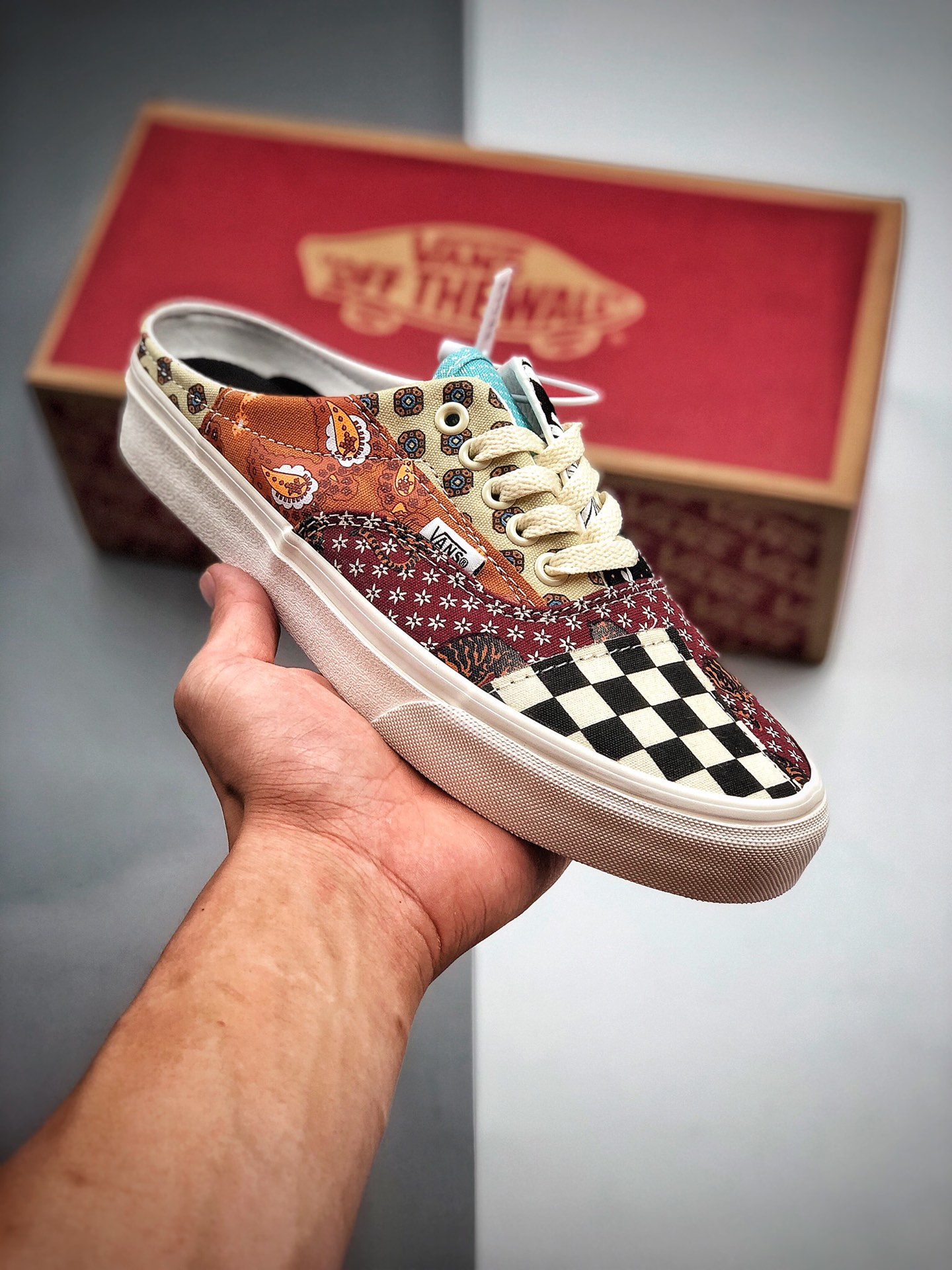 150 VANS Era复古限定腰果花拼接半拖夏季方便首选 鞋面不对称棋盘复古帆布鞋