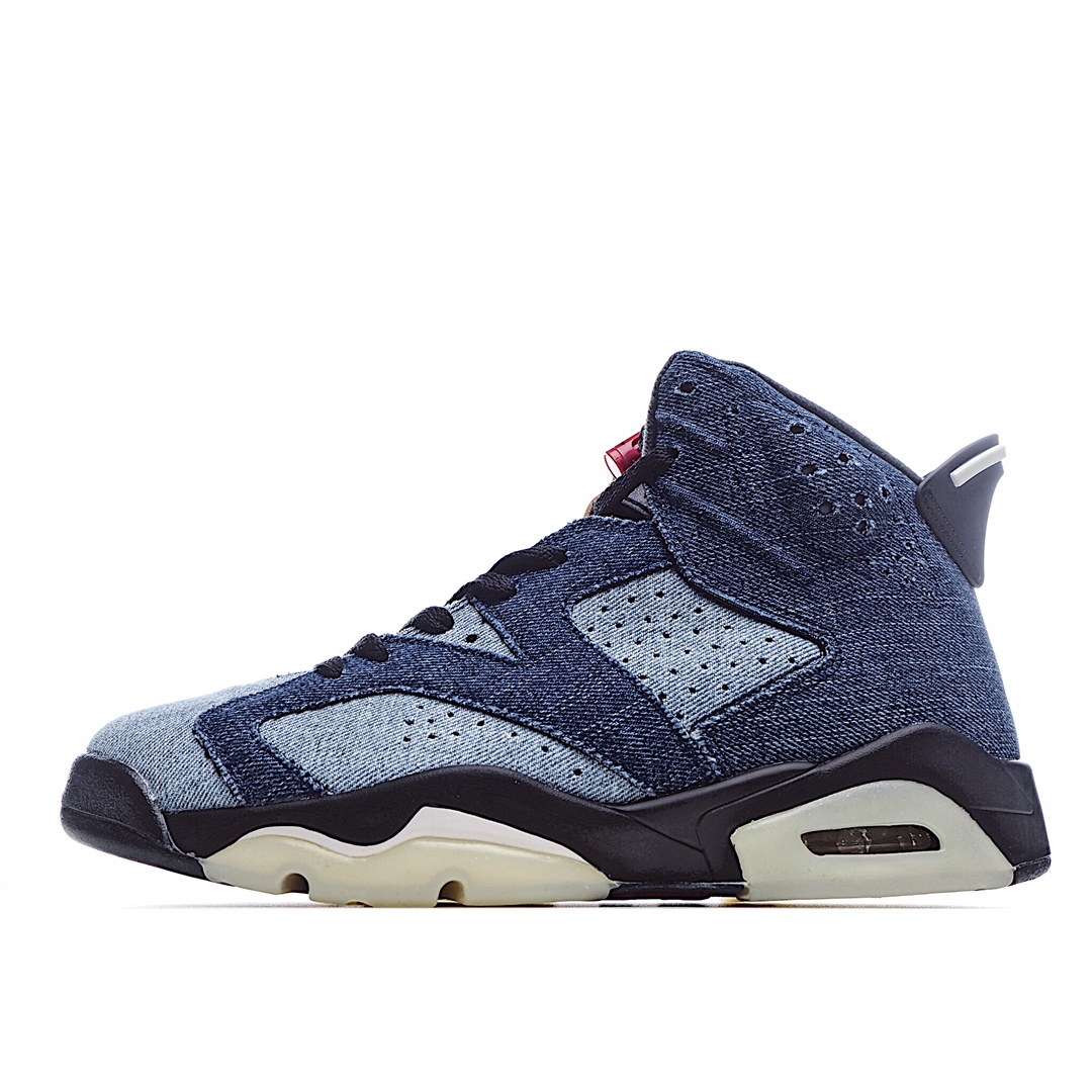 I5 Nike Jordan 6 Retro”Washed Denim”乔丹AJ6代中帮复古休闲文化篮球鞋“蓝牛仔水洗丹宁”CT5 J5 -401定制固色丹宁牛仔布材质+正确头层皮革饰片原档案原数据开发版型缜密中底拉帮工艺酷似 Levi’s 联名，上脚效果超帅