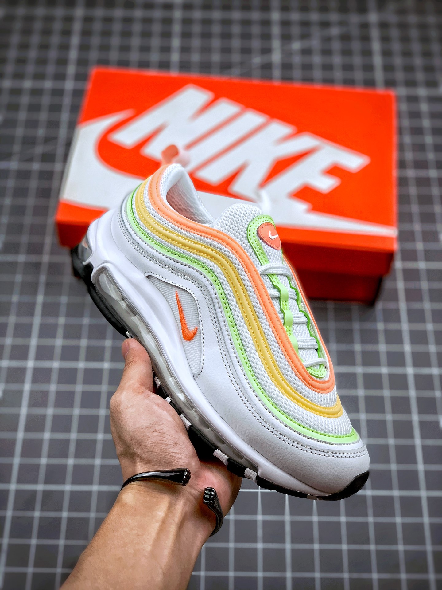 230 Nike Air Max 97白甜瓜橙 复古全掌气垫休闲运动鞋 CZ6087-100