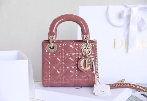 Dior Bags Handbags Dark Red Gold Pink All Steel Cowhide Patent Leather Mini