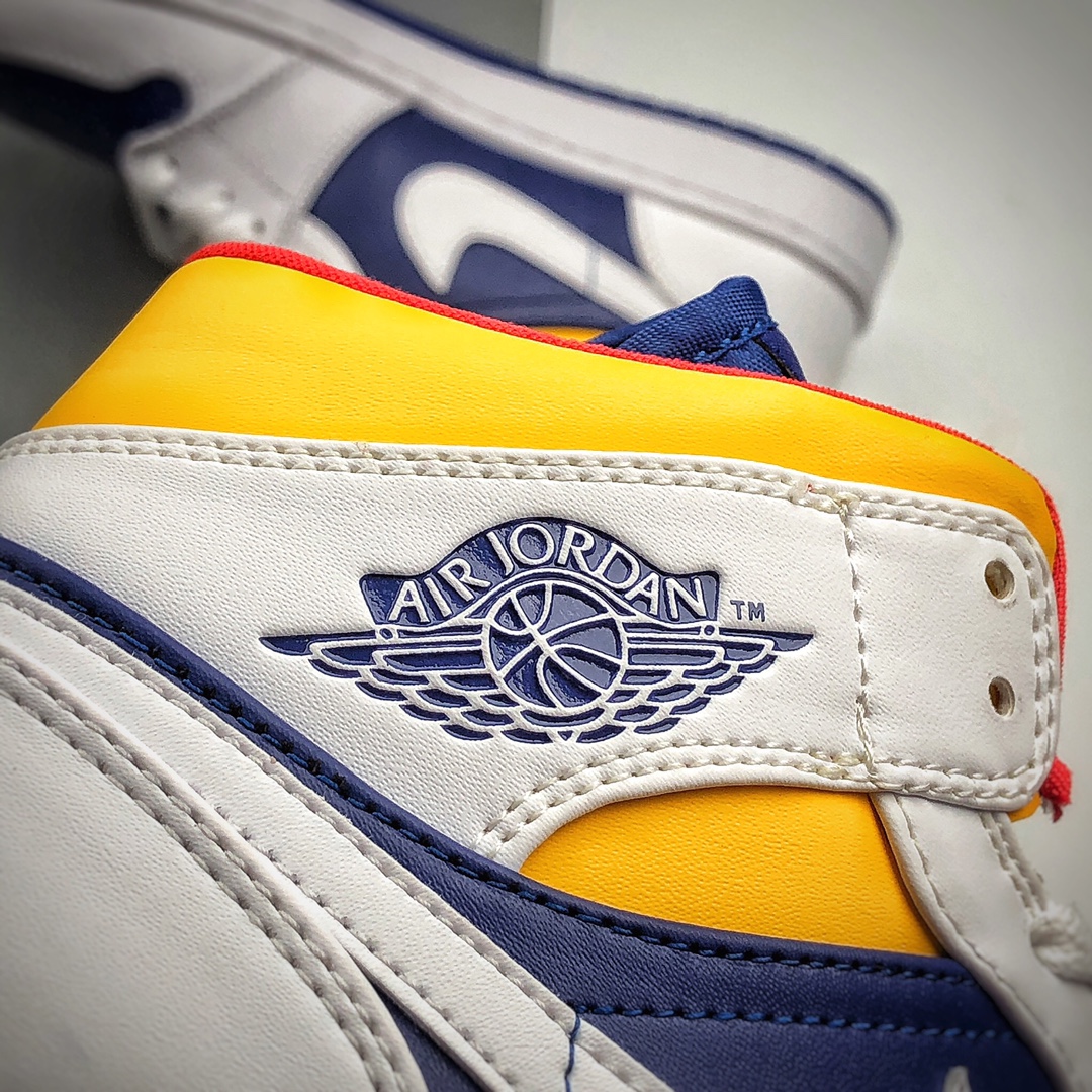 250 公司级2020年Air Jordan 1 Mid全新白黄蓝配色球鞋554724-131