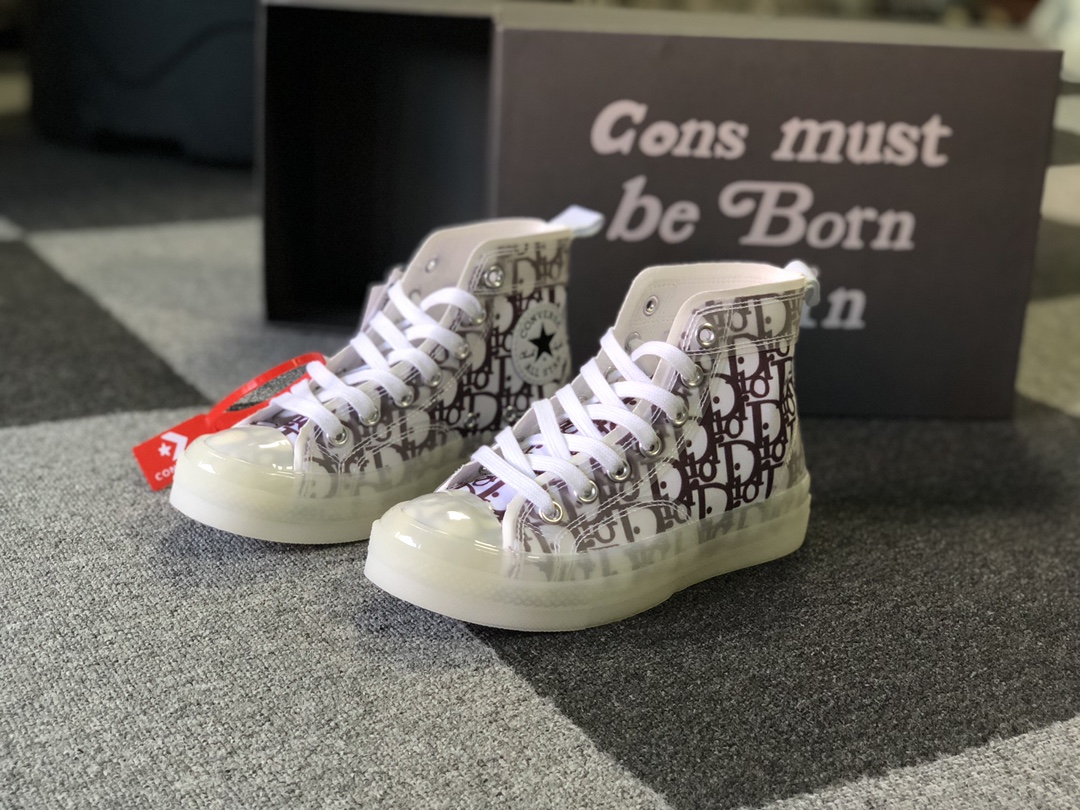 （🔥匡威迪奥新配色推出）CONS MUST BE BORN AGAIN 定制 Dior迪奥 X Converse 匡威chuck 复古英伦风镂空冰丝果冻底百搭板鞋 167688C 尺码：35 36 37 38 39 40 41 42 43 44