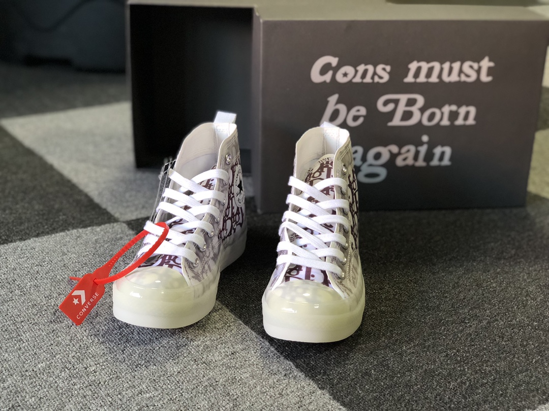 （🔥匡威迪奥新配色推出）CONS MUST BE BORN AGAIN 定制 Dior迪奥 X Converse 匡威chuck 复古英伦风镂空冰丝果冻底百搭板鞋 167688C 尺码：35 36 37 38 39 40 41 42 43 44