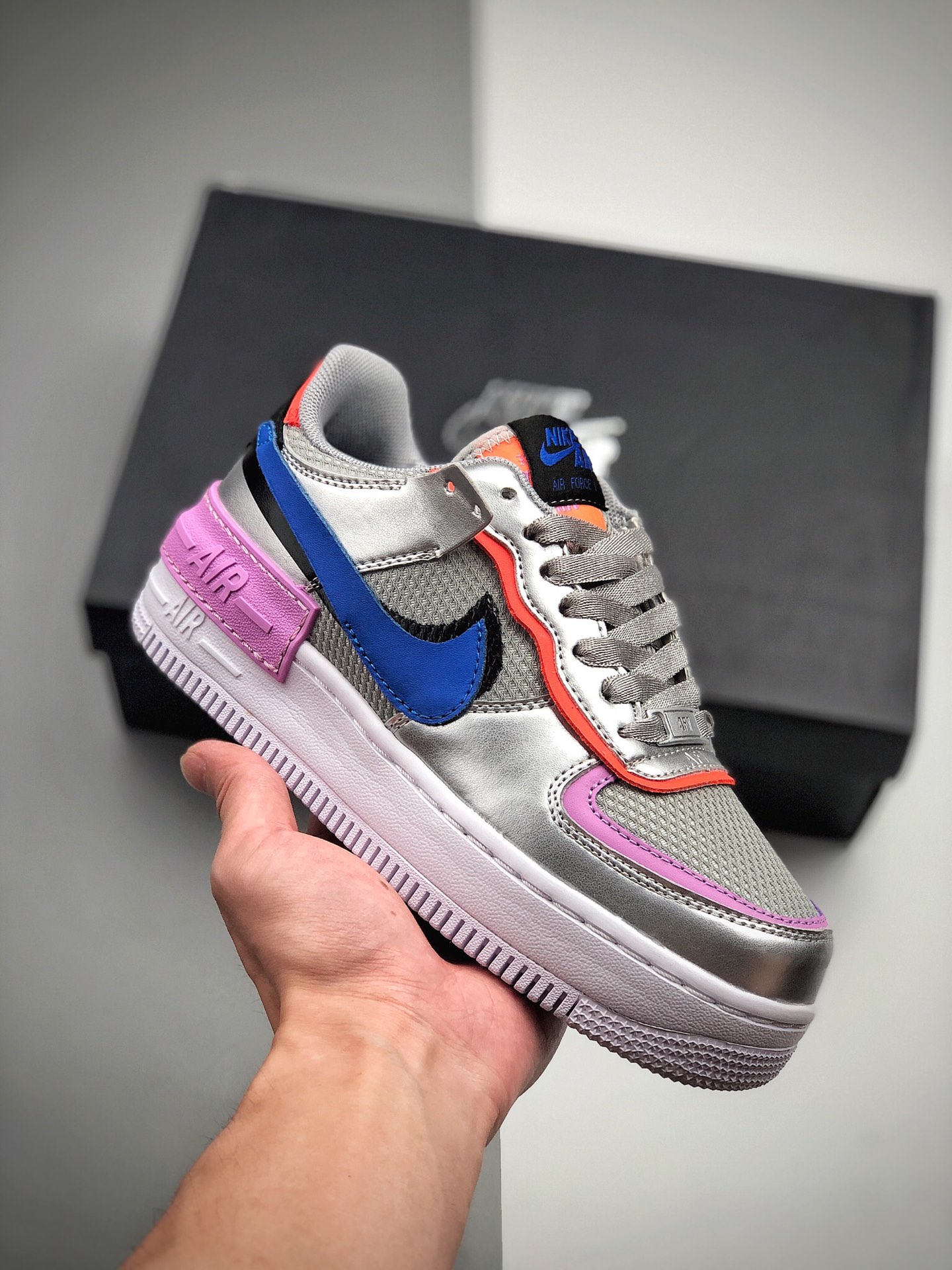 160  公司级Air Force 1 Shadow 金属风 轻量增高低帮百搭板鞋”拼接马卡龙” CW6030-001