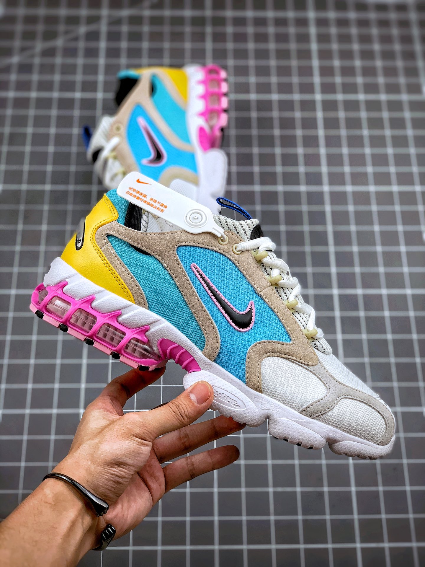 200 Stussy x Air Zoom Spiridon CG 2  六层组合气垫  灰蓝粉 限定版 CW7482-100