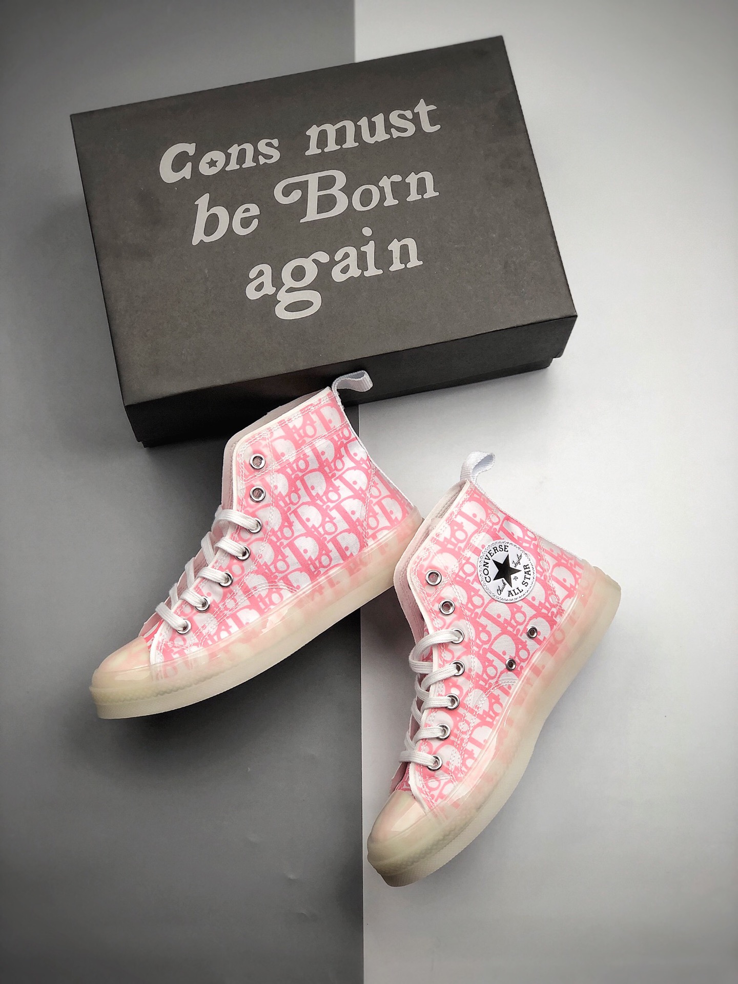 190 CONS MUST BE BORN AGAIN 定制 Dior迪奥 X Converse 匡威chuck 复古英伦风镂空冰丝透明底百搭板鞋 167689C