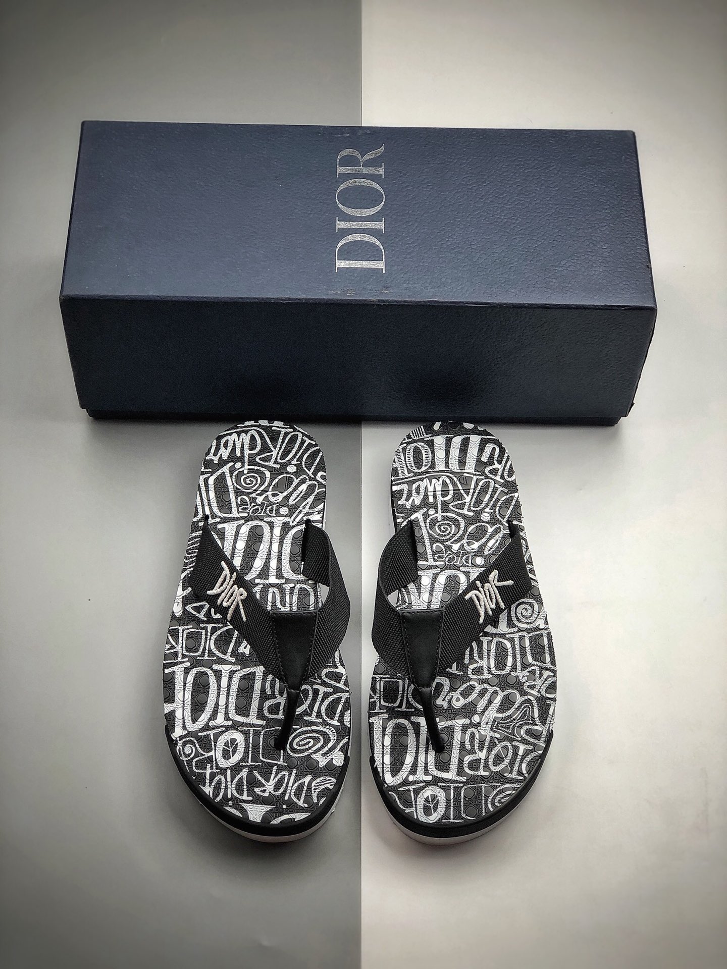 高奢品牌Dior迪奥Flip-Flops Logo Shower Sandals”Oblique”阿尔法系列山系运动休闲尼龙人字拖鞋