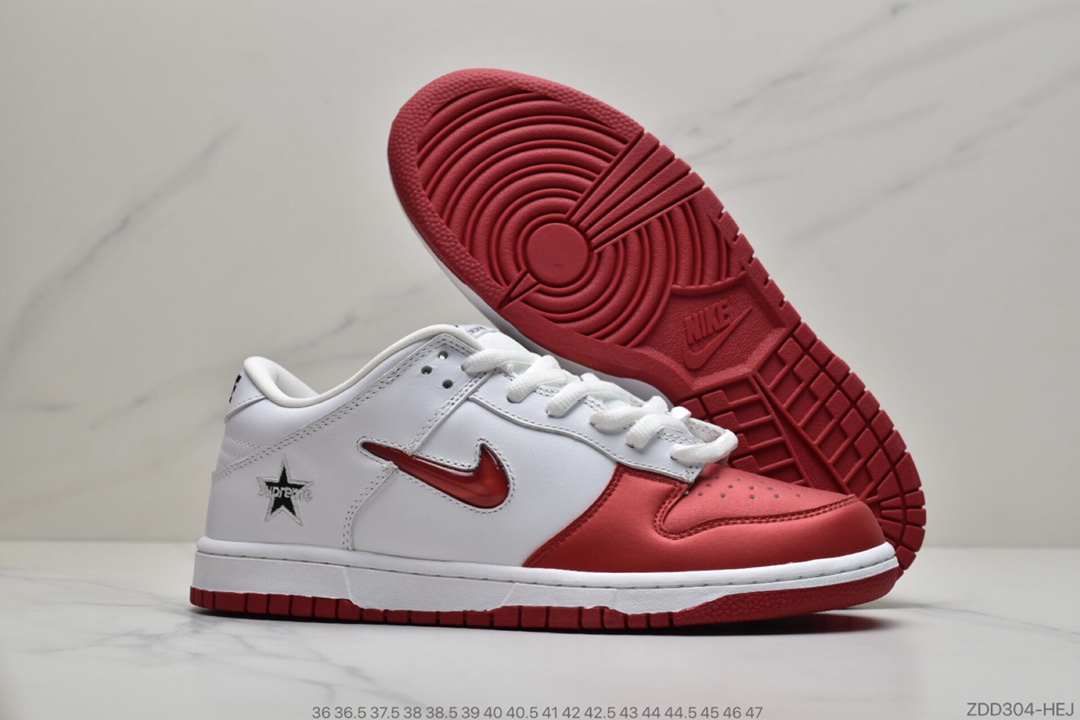 230 公司级 Supreme x Nike SB Dunk Low 货号：CK3480 600”Metallic Silver” 白红配色滑板鞋