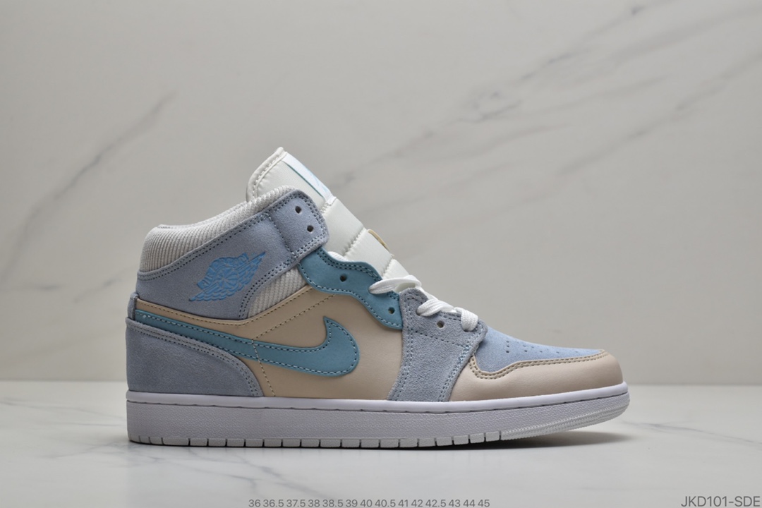 160 Air Jordan 1 Mid 巴黎采用与巴黎配色相似的灰色搭配蓝紫点缀