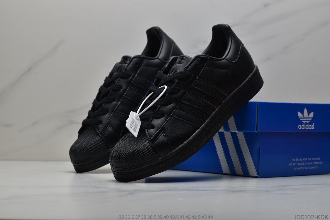 120 公司级 Adidas三叶草Superstar贝壳头头层皮软蓝 底情侣全黑贝壳头板鞋AF5666