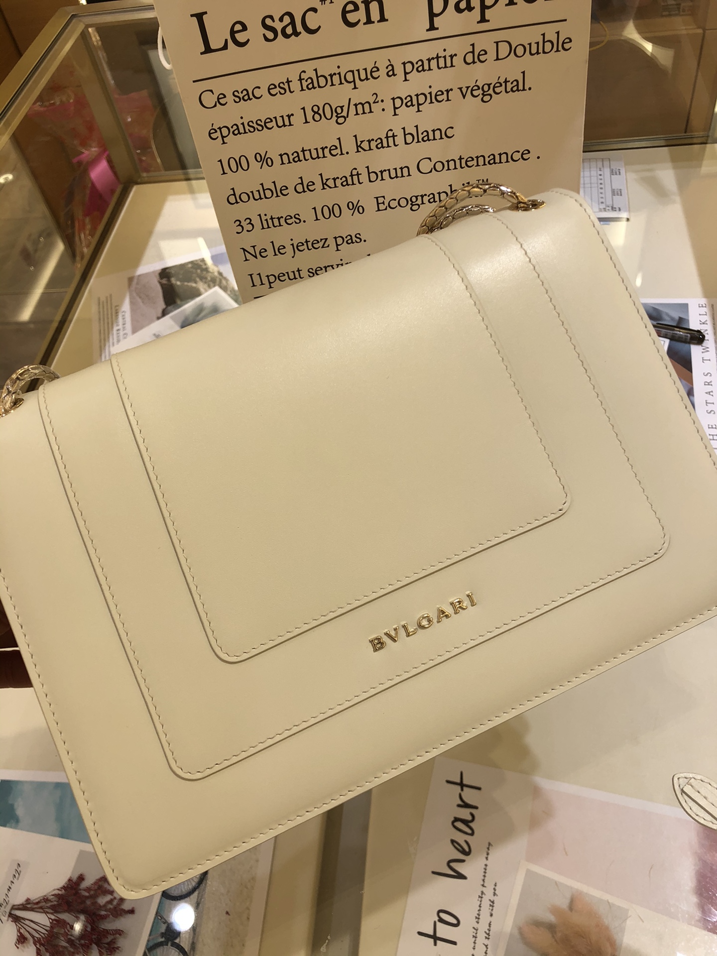 芯片款BVLGARI宝格丽玛瑙白小牛皮双层单肩斜挎蛇头包38326