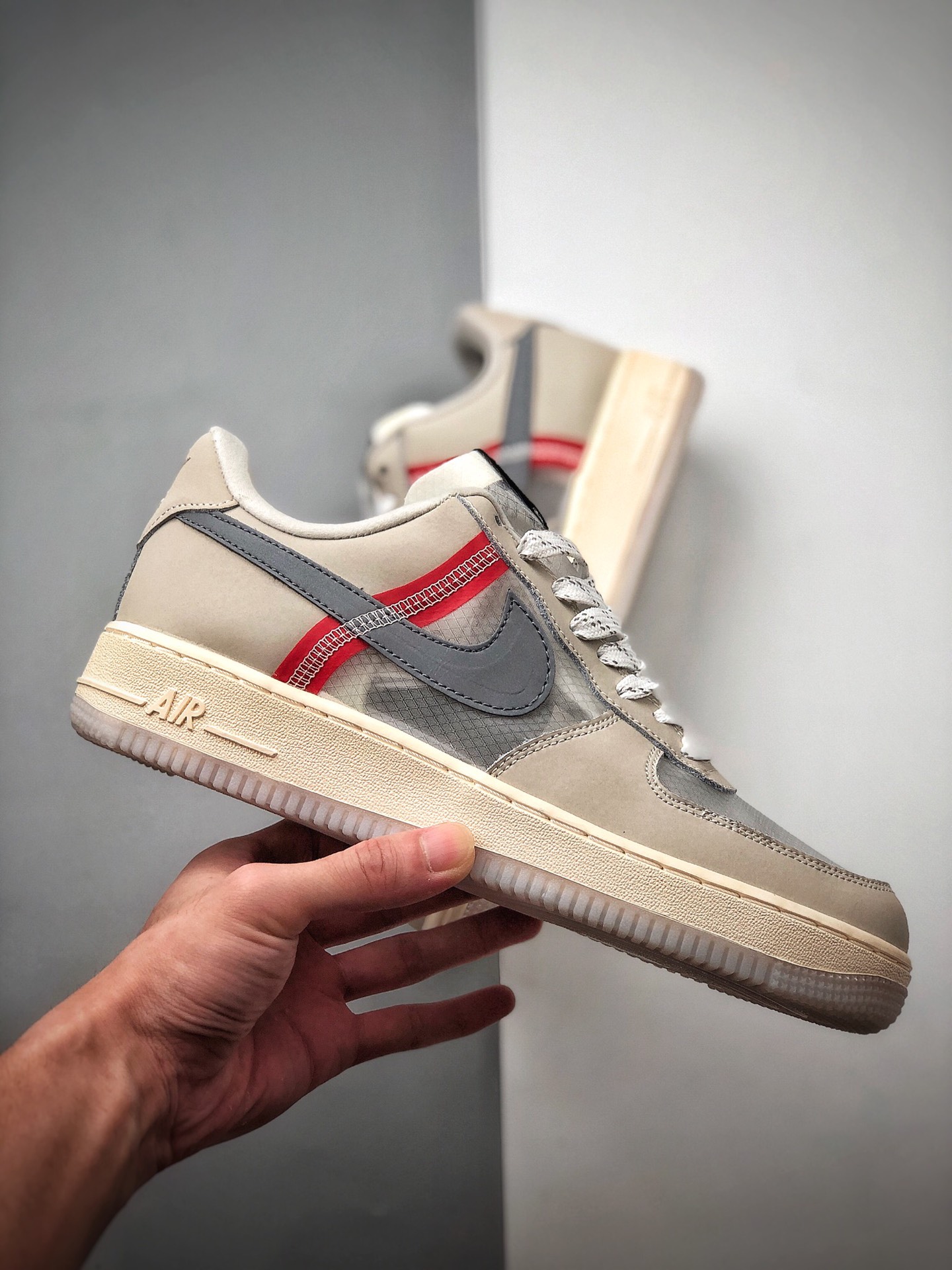 180 公司级 Nike Air Force 1 Low '07 “蚕网薄纱灰红色” 空AN3355-061