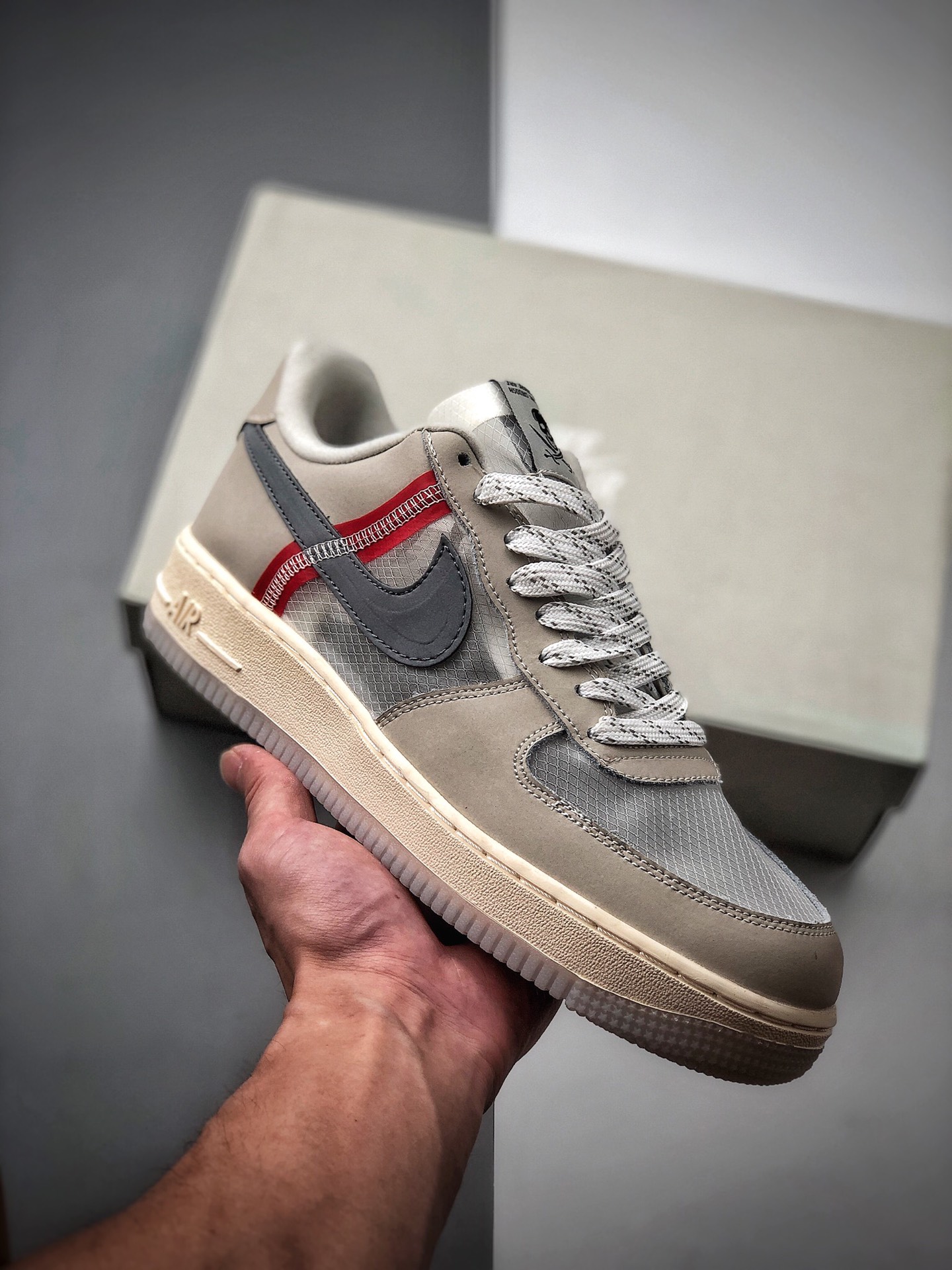 180 公司级 Nike Air Force 1 Low '07 “蚕网薄纱灰红色” 空AN3355-061