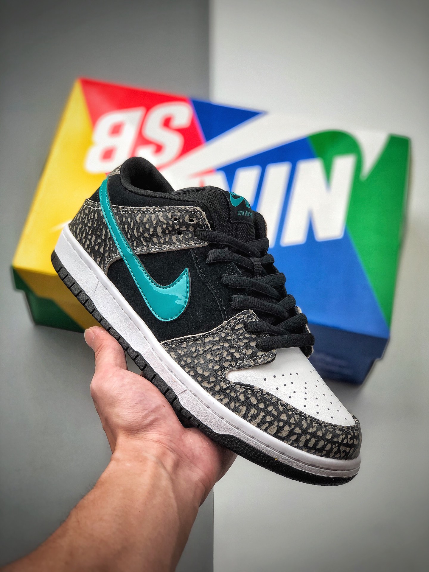 360  耐克Nike SB Dunk LowPRO”Elephant”扣篮系列低帮休闲运动滑板板鞋“黑白蒂芙尼灰大象爆裂纹”BQ6817-009