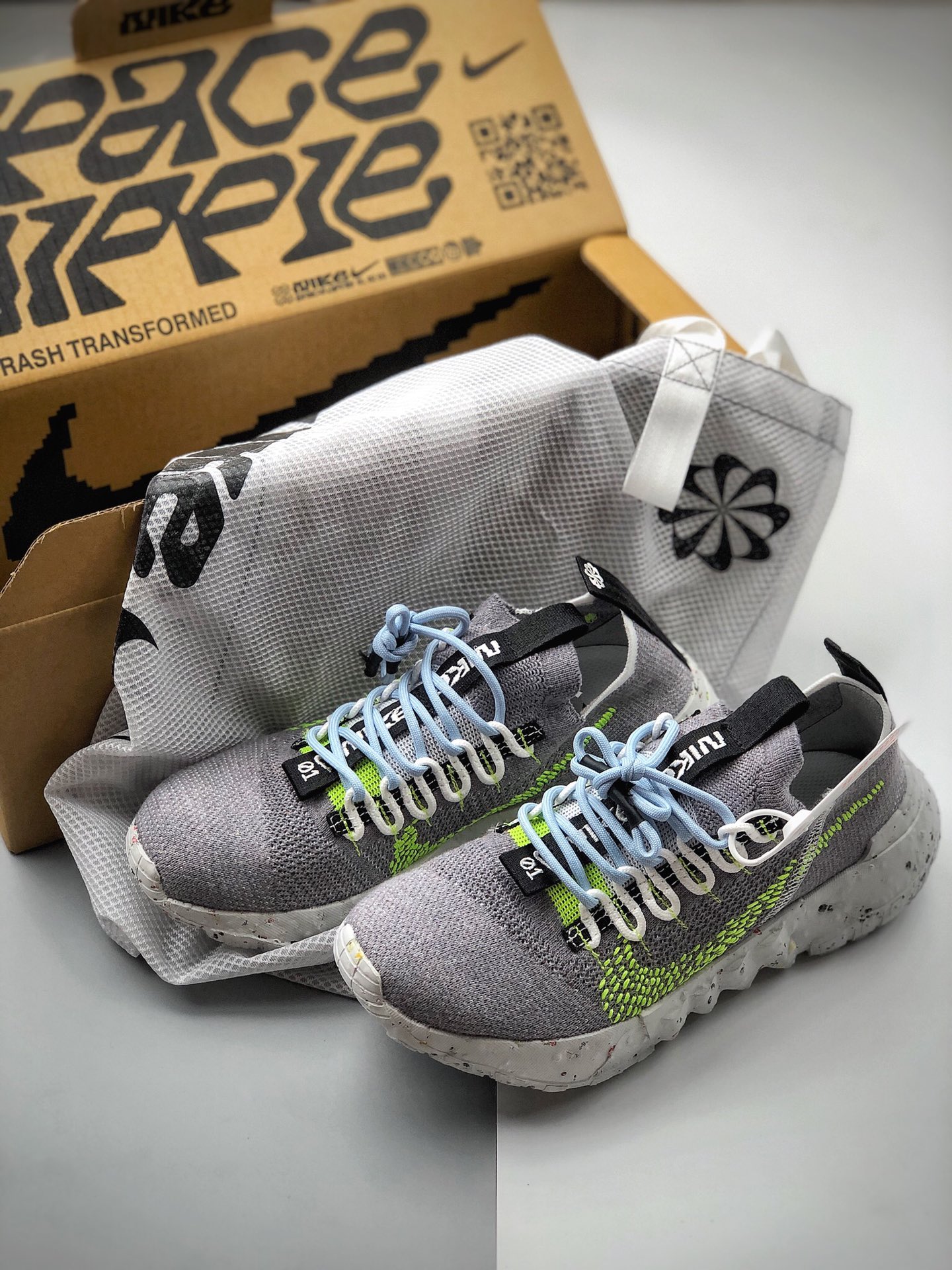 200  耐克Nike Space Hippie 01”Vast Grey Hyper”太空嬉皮士01系列环保轻质系带休闲运动低帮飞织束脚慢跑鞋CQ3986-002