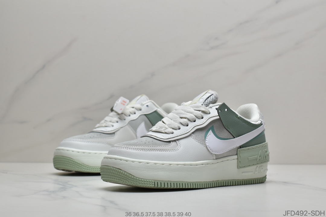 170 公司级 Nike WMNS Air Force 1 Shadow 灰绿反光 ”拼接马卡龙” 轻量增高低帮百搭板鞋 CW2655-001